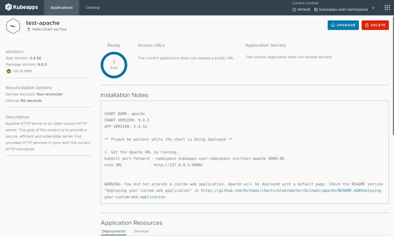 Details page of an installed Flux Package