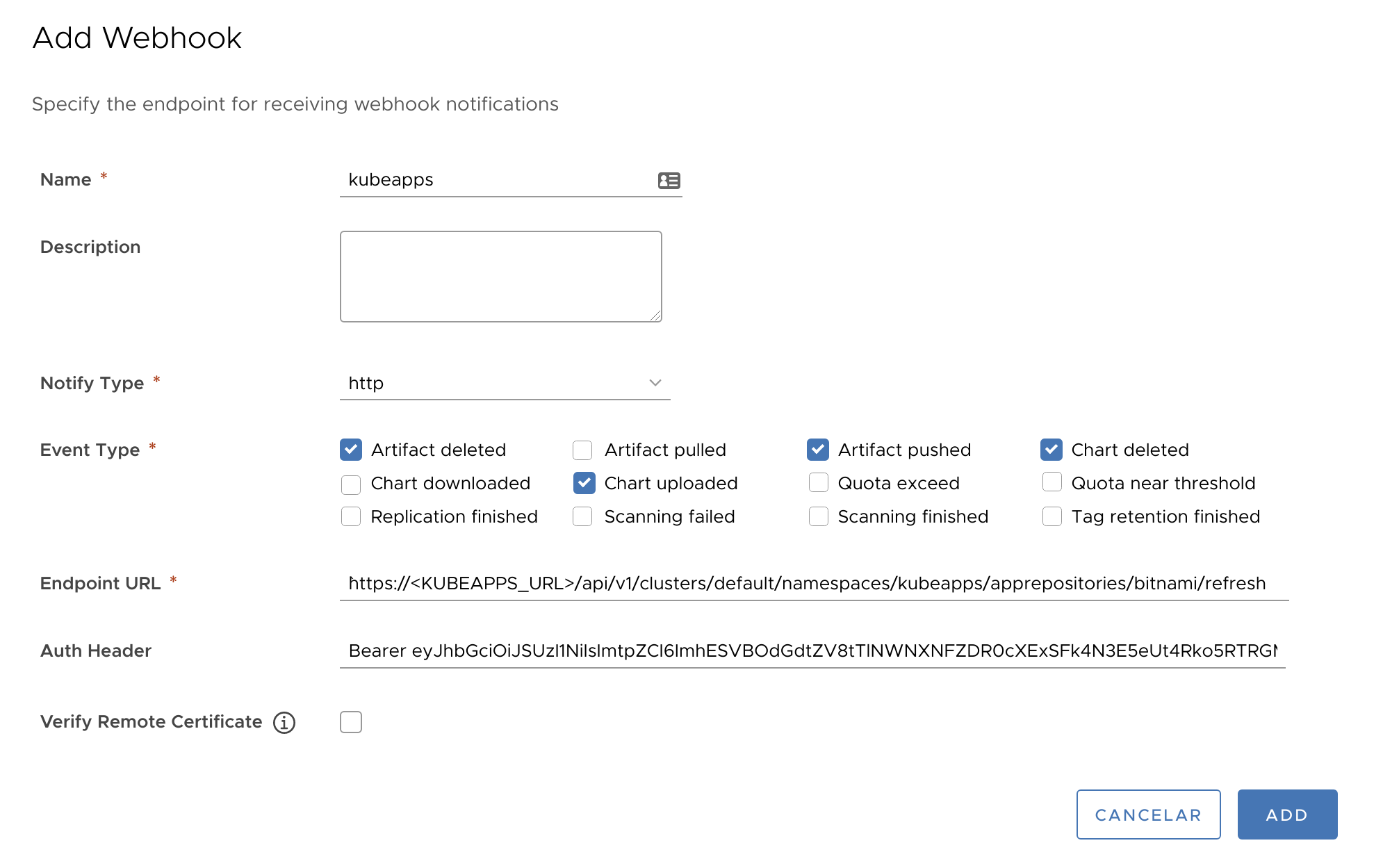 Configuring a webhook in Harbor